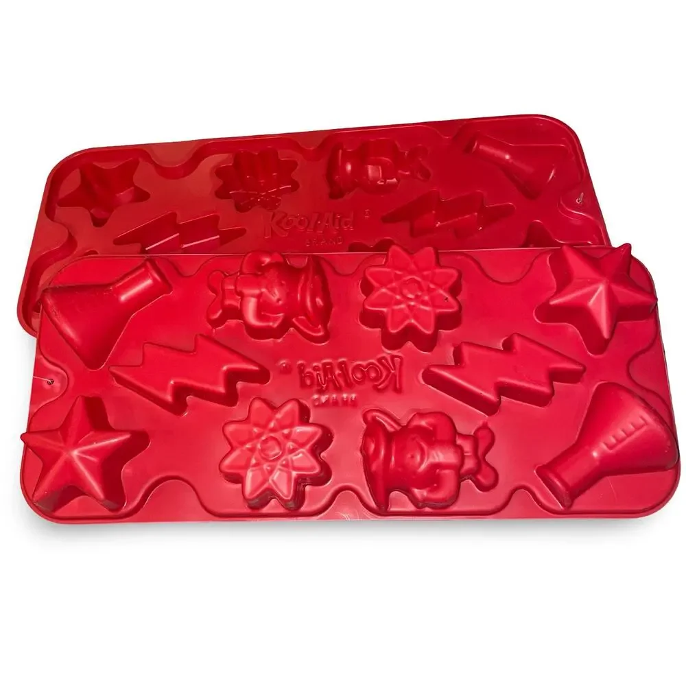 Kool-Aid Man Mad Scientwisted Red Plastic Ice Cube Tray Science Lab Shapes Lot 2